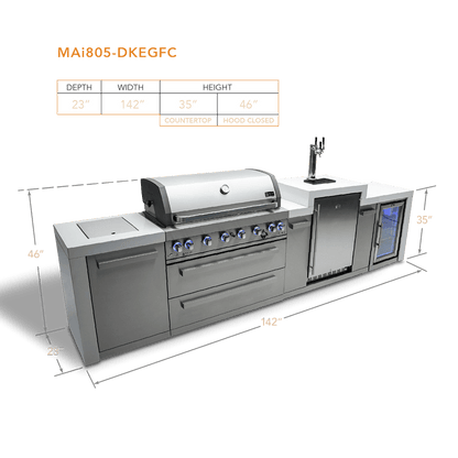 Mont Alpi Outdoor Cooking > Outdoor Kitchens > Islands Mont Alpi 6-Burner Deluxe Island with Kegerator and Beverage Fridge