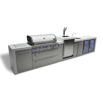 Mont Alpi Outdoor Cooking > Outdoor Kitchens > Islands Mont Alpi 6-Burner Deluxe Island with Kegerator, Sink, and Duel Beverage Fridges