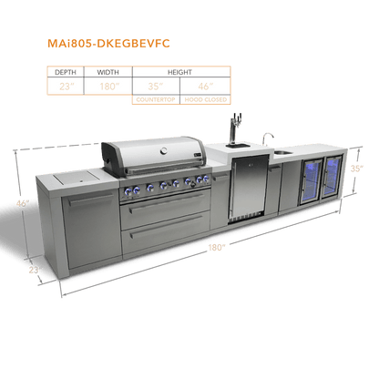 Mont Alpi Outdoor Cooking > Outdoor Kitchens > Islands Mont Alpi 6-Burner Deluxe Island with Kegerator, Sink, and Duel Beverage Fridges