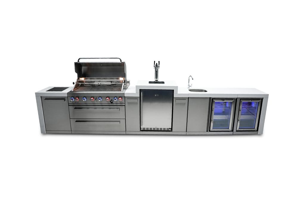 Mont Alpi Outdoor Cooking > Outdoor Kitchens > Islands Mont Alpi 6-Burner Deluxe Island with Kegerator, Sink, and Duel Beverage Fridges