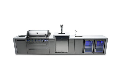 Mont Alpi Outdoor Cooking > Outdoor Kitchens > Islands Mont Alpi 6-Burner Deluxe Island with Kegerator, Sink, and Duel Beverage Fridges