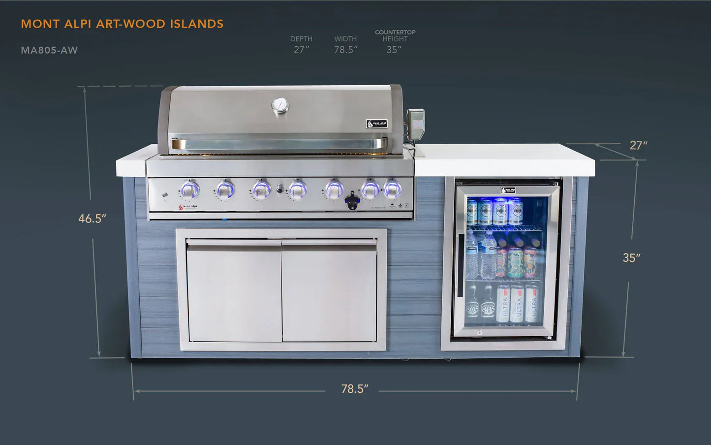 Mont Alpi Outdoor Cooking > Outdoor Kitchens > Islands Mont Alpi Artwood Stainless Steel 6 Burner Island