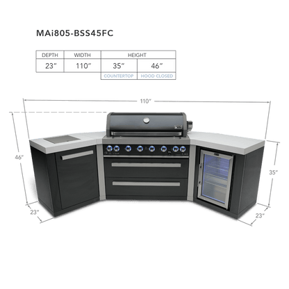 Mont Alpi Outdoor Cooking > Outdoor Kitchens > Islands Mont Alpi Black Series 6-Burner Island with 45-degree corners adn Beverage Fridge
