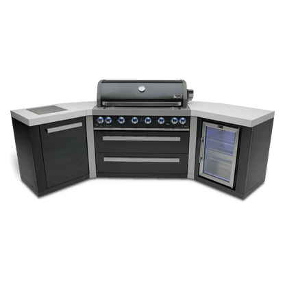 Mont Alpi Outdoor Cooking > Outdoor Kitchens > Islands Mont Alpi Black Series 6-Burner Island with 45-degree corners adn Beverage Fridge
