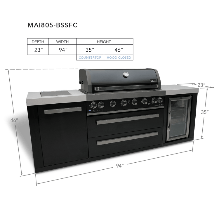 Mont Alpi Outdoor Cooking > Outdoor Kitchens > Islands Mont Alpi Black Series 6-Burner Island with Beverage Fridge