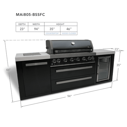 Mont Alpi Outdoor Cooking > Outdoor Kitchens > Islands Mont Alpi Black Series 6-Burner Island with Beverage Fridge