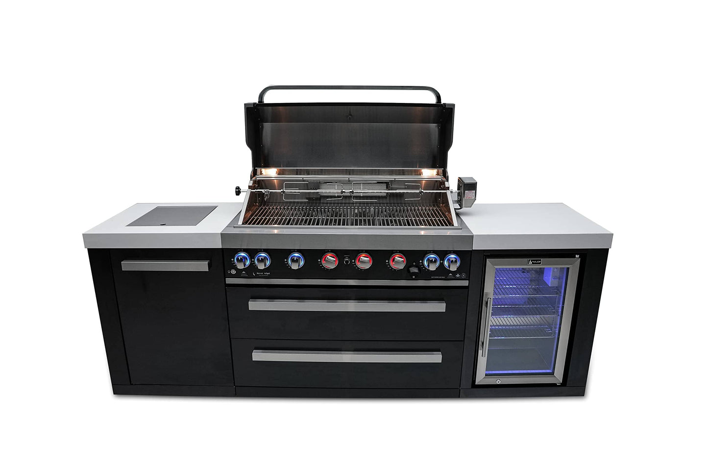 Mont Alpi Outdoor Cooking > Outdoor Kitchens > Islands Mont Alpi Black Series 6-Burner Island with Beverage Fridge