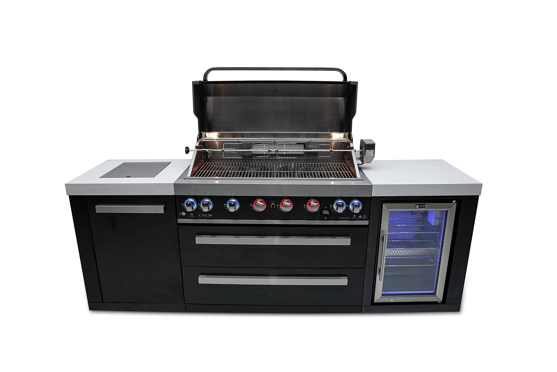 Mont Alpi Outdoor Cooking > Outdoor Kitchens > Islands Mont Alpi Black Series 6-Burner Island with Beverage Fridge