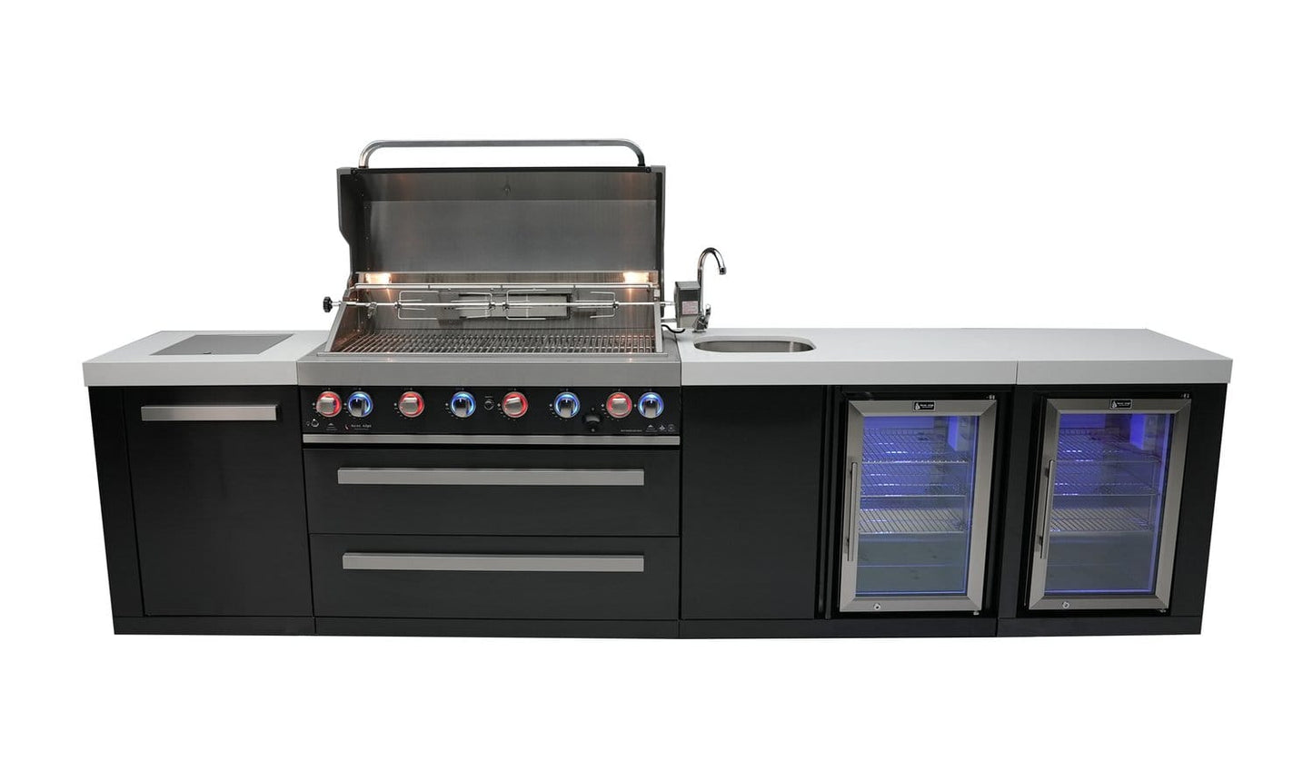 Mont Alpi Outdoor Cooking > Outdoor Kitchens > Islands Mont Alpi Black Series 6-Burner Island with Sink and Beverage Fridge