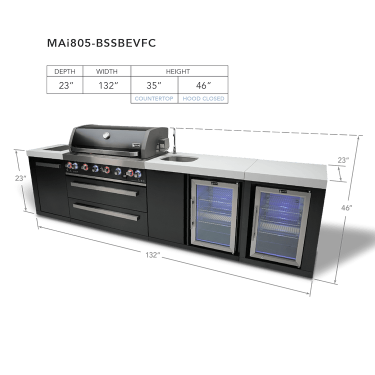 Mont Alpi Outdoor Cooking > Outdoor Kitchens > Islands Mont Alpi Black Series 6-Burner Island with Sink and Beverage Fridge