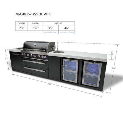 Mont Alpi Outdoor Cooking > Outdoor Kitchens > Islands Mont Alpi Black Series 6-Burner Island with Sink and Beverage Fridge
