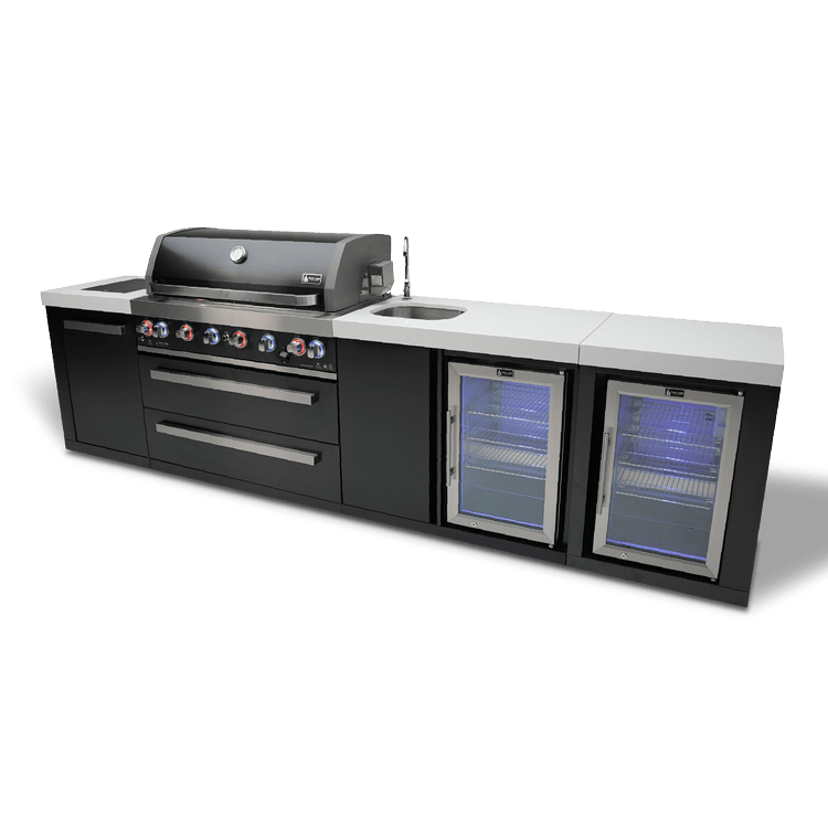 Mont Alpi Outdoor Cooking > Outdoor Kitchens > Islands Mont Alpi Black Series 6-Burner Island with Sink and Beverage Fridge