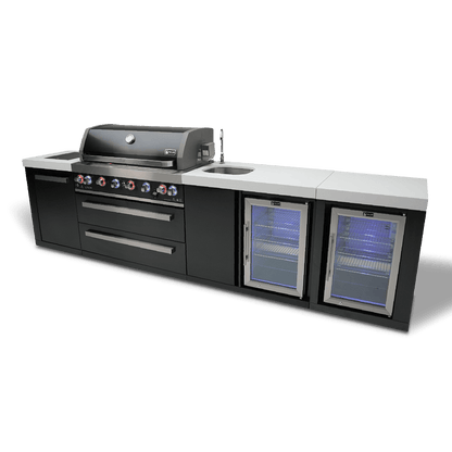 Mont Alpi Outdoor Cooking > Outdoor Kitchens > Islands Mont Alpi Black Series 6-Burner Island with Sink and Beverage Fridge