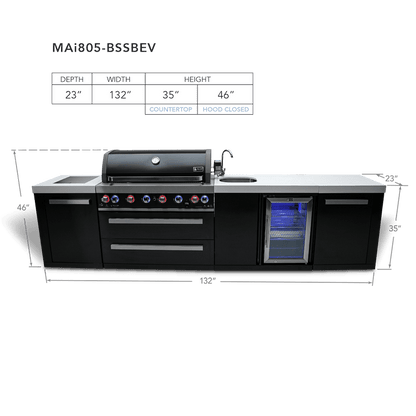 Mont Alpi Outdoor Cooking > Outdoor Kitchens > Islands Mont Alpi Black Series 6-Burner Island with Sink and Beverage Fridge