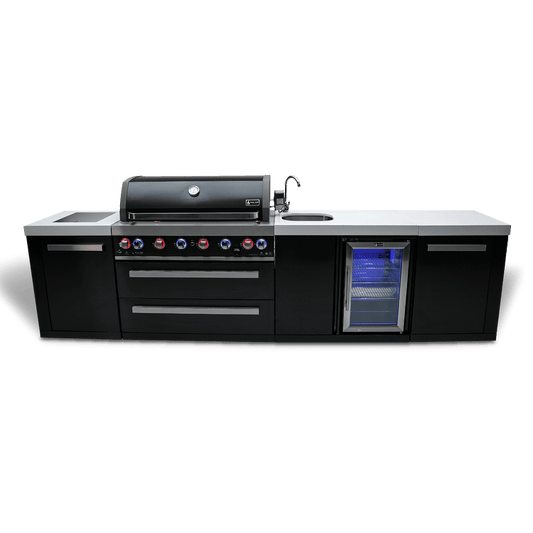 Mont Alpi Outdoor Cooking > Outdoor Kitchens > Islands Mont Alpi Black Series 6-Burner Island with Sink and Beverage Fridge