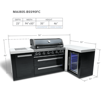 Mont Alpi Outdoor Cooking > Outdoor Kitchens > Islands Mont Alpi Black Series with a 90-degree Corner and Beverage Fridge