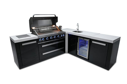 Mont Alpi Outdoor Cooking > Outdoor Kitchens > Islands Mont Alpi Black Series with a 90-Degree Corner, Beverage Fridge and Sink