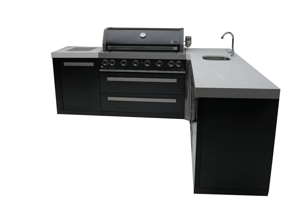 Mont Alpi Outdoor Cooking > Outdoor Kitchens > Islands Mont Alpi Black Series with a 90-Degree Corner, Beverage Fridge and Sink