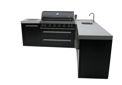Mont Alpi Outdoor Cooking > Outdoor Kitchens > Islands Mont Alpi Black Series with a 90-Degree Corner, Beverage Fridge and Sink