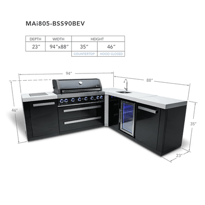 Mont Alpi Outdoor Cooking > Outdoor Kitchens > Islands Mont Alpi Black Series with a 90-Degree Corner, Beverage Fridge and Sink