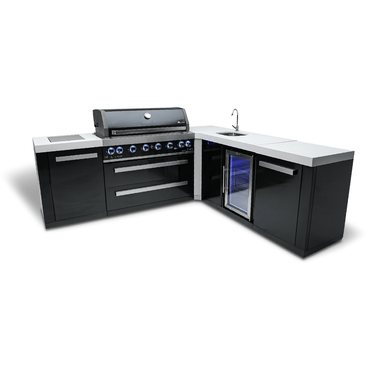 Mont Alpi Outdoor Cooking > Outdoor Kitchens > Islands Mont Alpi Black Series with a 90-Degree Corner, Beverage Fridge and Sink