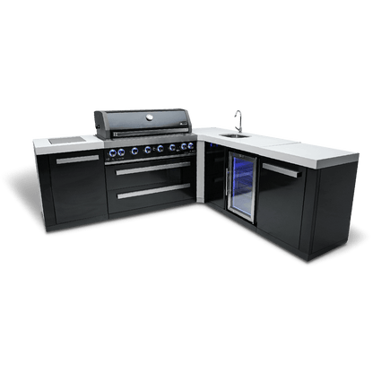 Mont Alpi Outdoor Cooking > Outdoor Kitchens > Islands Mont Alpi Black Series with a 90-Degree Corner, Beverage Fridge and Sink