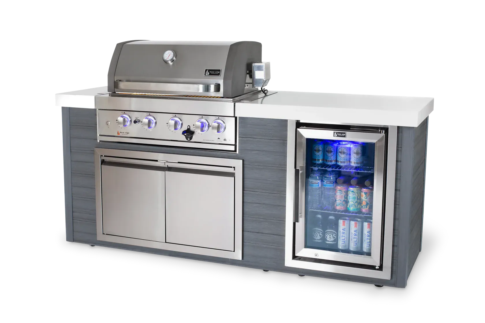 Mont Alpi Outdoor Cooking > Outdoor Kitchens > Islands Silver Mont Alpi Artwood Stainless Steel 4 Burner Island