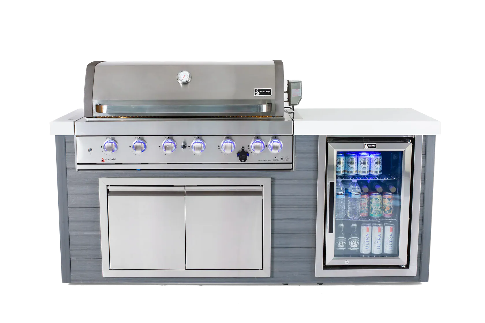Mont Alpi Outdoor Cooking > Outdoor Kitchens > Islands Silver Mont Alpi Artwood Stainless Steel 6 Burner Island