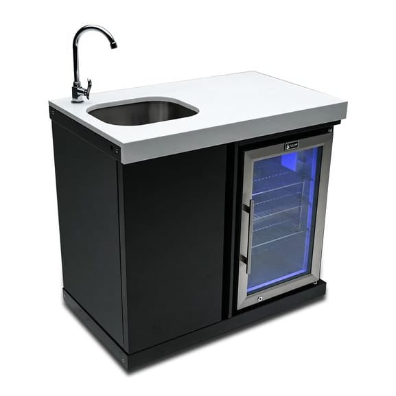 Mont Alpi Outdoor Cooking > Outdoor Kitchens > Refrigeration > Island Mont Alpi Black Outdoor Entertainment and Prep Centre with Sink and Beverage fridge
