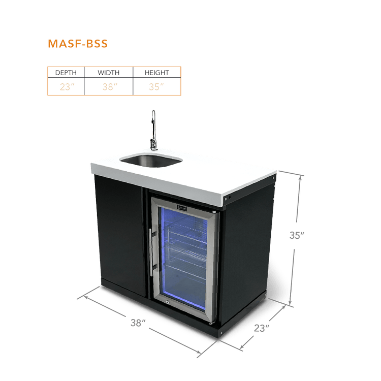 Mont Alpi Outdoor Cooking > Outdoor Kitchens > Refrigeration > Island Mont Alpi Black Outdoor Entertainment and Prep Centre with Sink and Beverage fridge