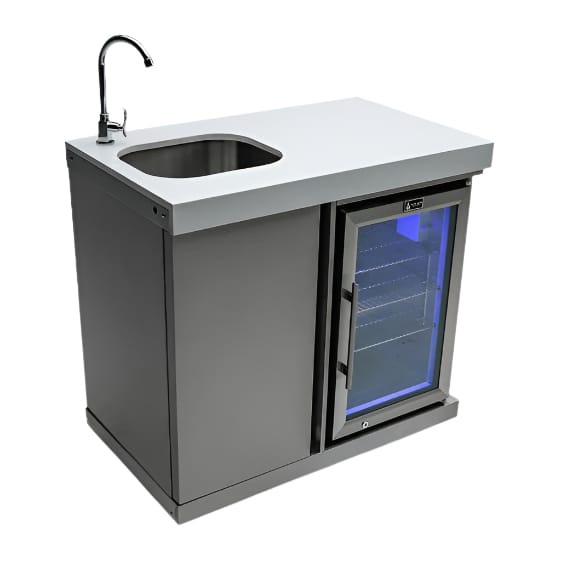 Mont Alpi Outdoor Cooking > Outdoor Kitchens > Refrigeration > Island Mont Alpi Stainless Steel Outdoor Entertainment and Prep Centre with Sink and Beverage fridge