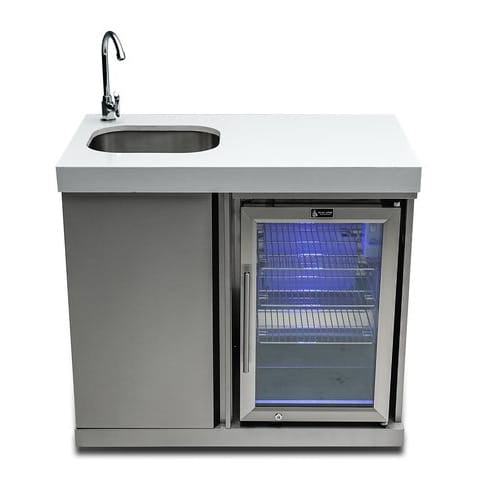 Mont Alpi Outdoor Cooking > Outdoor Kitchens > Refrigeration > Island Mont Alpi Stainless Steel Outdoor Entertainment and Prep Centre with Sink and Beverage fridge
