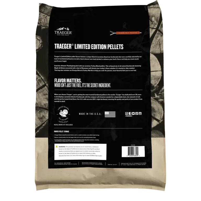 Traeger Wood & Charcoal > Smoke Pellets Traeger Turkey Blend Pellets with Brine & Rub Kit  - 18lbs