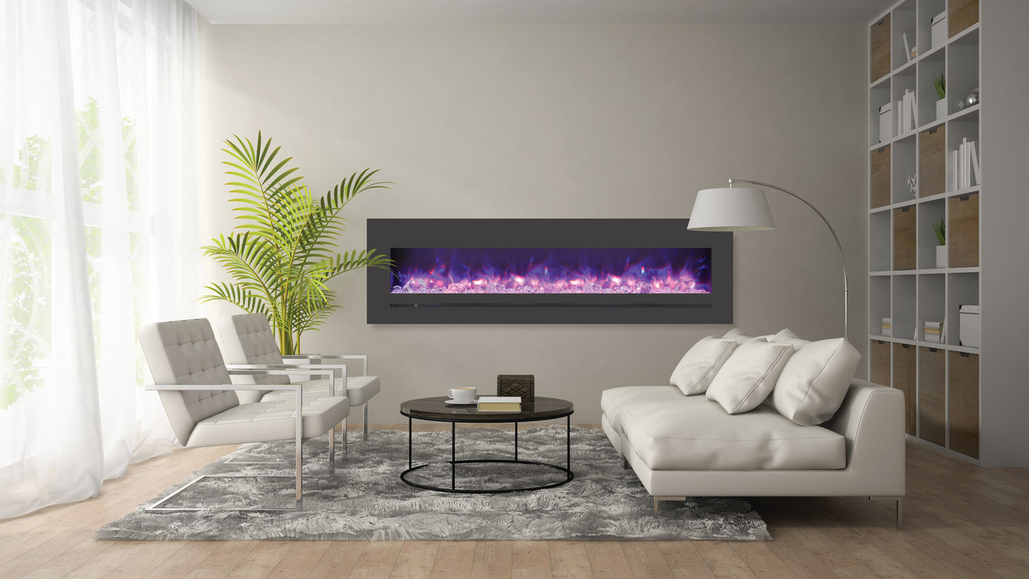Sierra Flame by Amantii features fireplaces at new lengths! The linear electric units boats colour changing lighting and high BTUs. Barbecues Galore Toronto, Burlington, Oakville and Calgary.