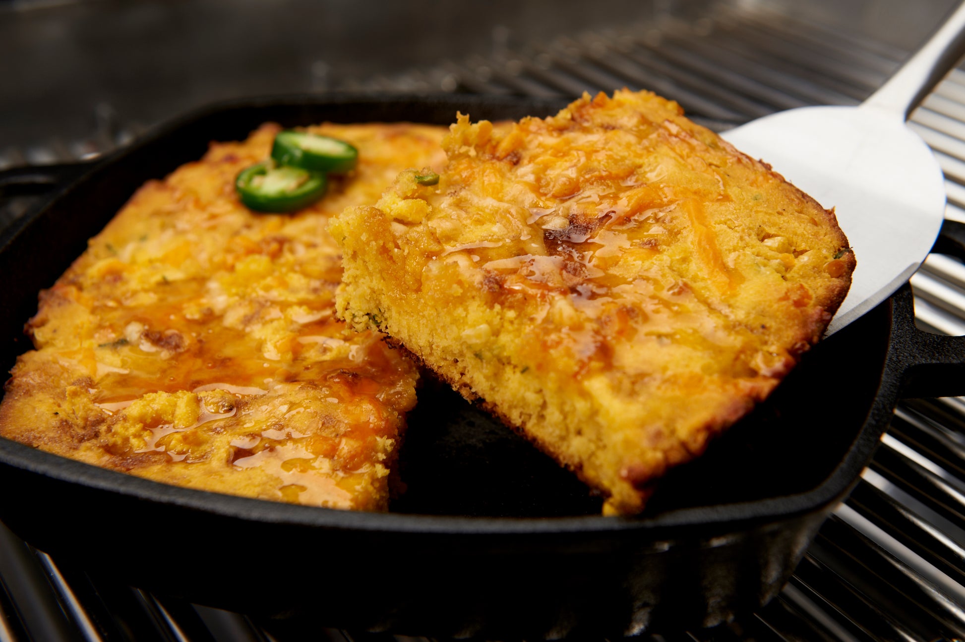 Corn Bread in Square Cast Iron Grill Pan and Skillet 