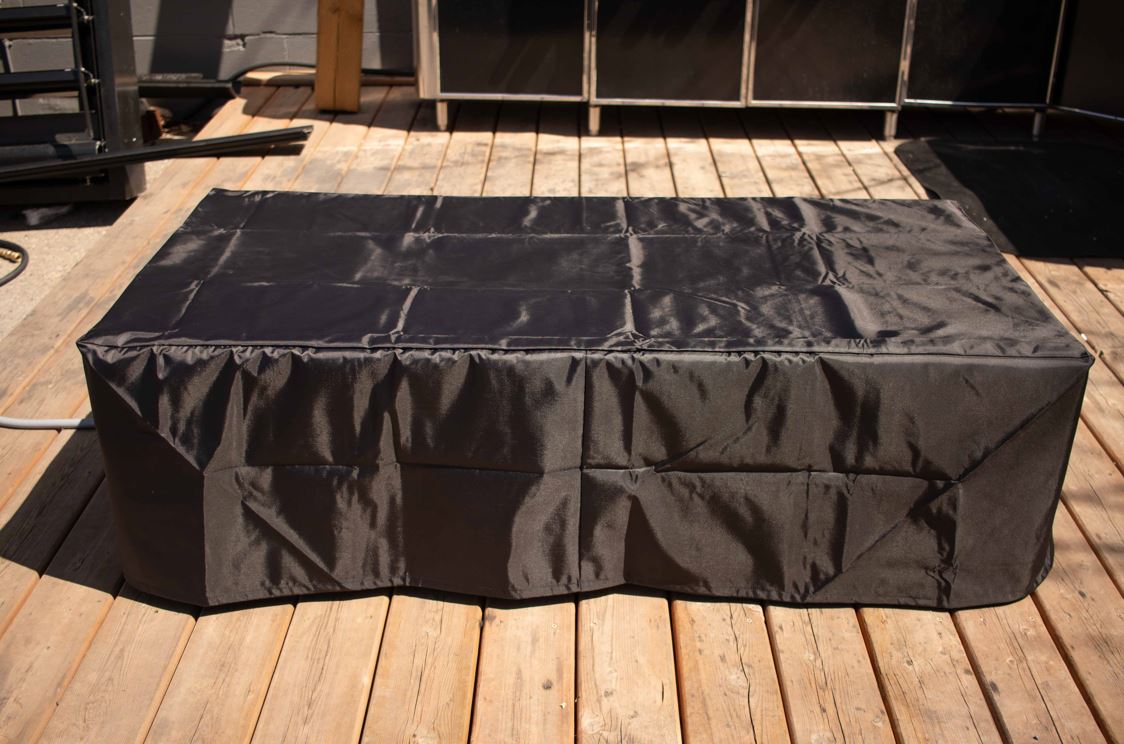 1867 The Brannan Rectangular Fire Table - Natural Gas Lifestyle with Patio furniture cover