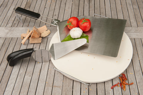 Brander Stainless Steel Pizza Lifter Lifestyle with Pizza Accessories