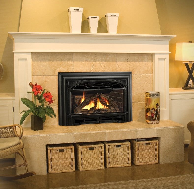 Modern Gas Fireplace with White Mantel in Calgary Alberta Home