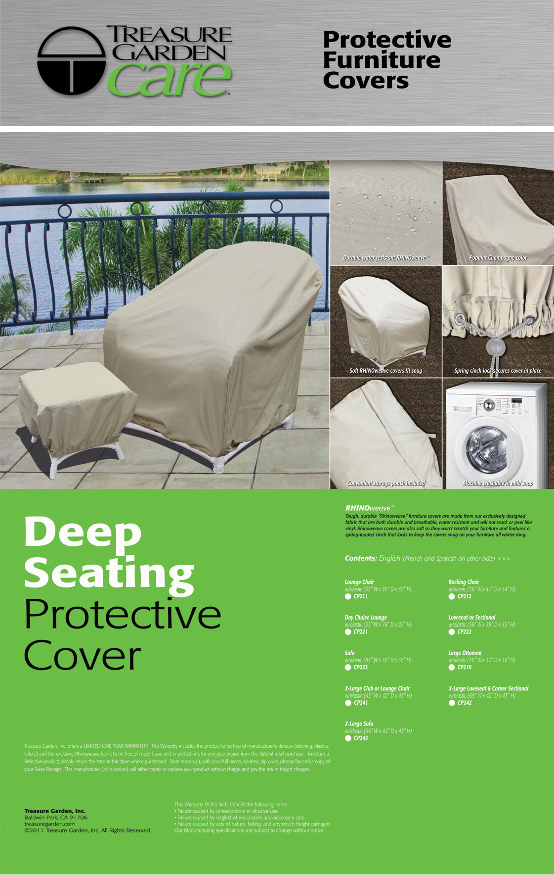 Treasure Garden Lounge Chair Cover - Extra Large