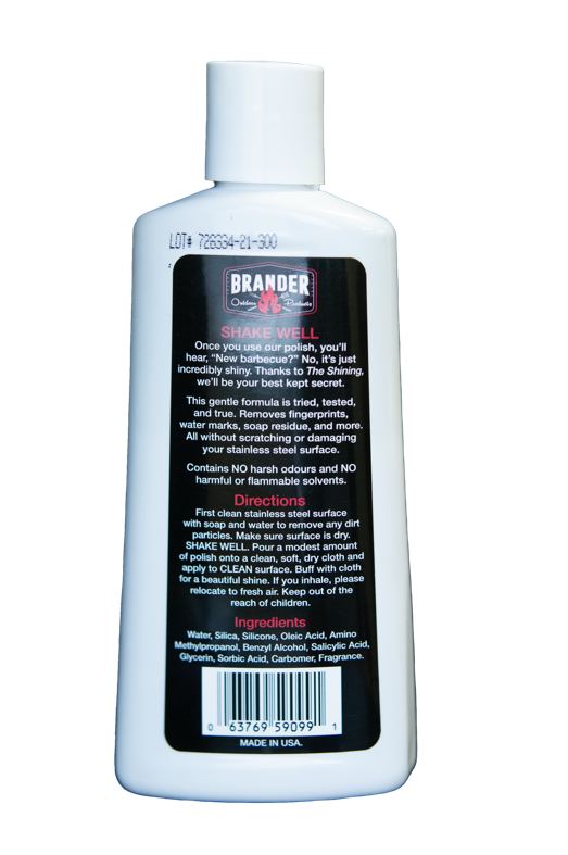 Brander "The Shining" - Stainless Steel Barbecue Polish Back Label ONLY at Barbecues Galore