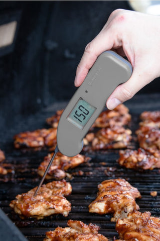 Grey Thermapen ONE by ThermoWorks - Digital Instant Read Meat Thermometer Checking Temperature for Grilled Chicken Cutlets on BBQ