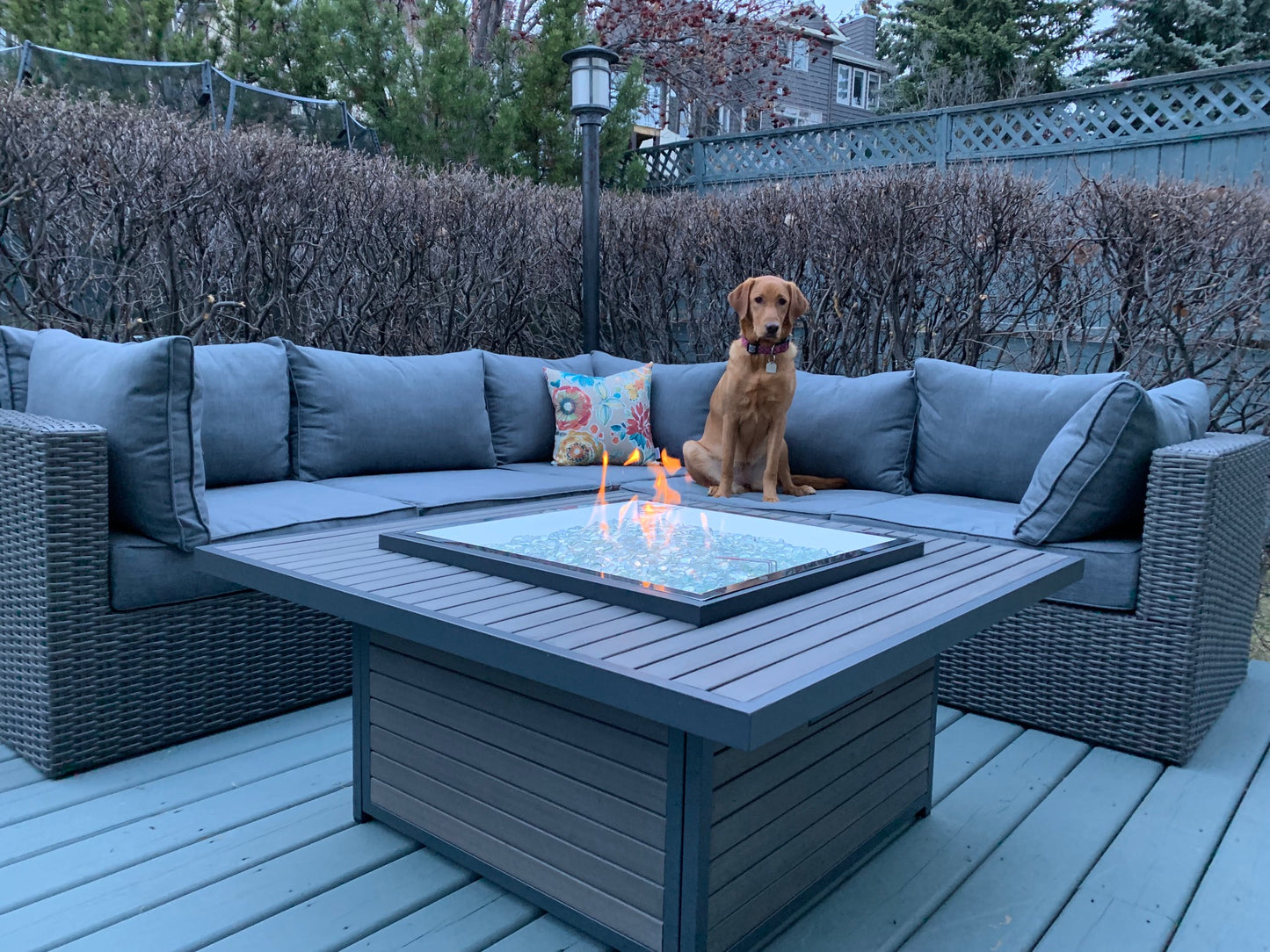 Outdoor GreatRoom Brooks Square Fire Table - Stay warm on those cool summer and fall evenings this patio season.  Available at Barbecues Galore: Burlington, Oakville & Etobicoke, ON, and Calgary, AB.