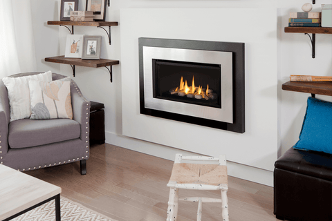 Calgary Home with Natural Gas Fireplace in Modern Home Living Room