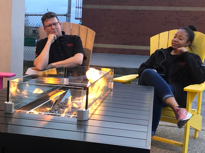 Enjoying the Napoleon St Tropez firetable on a cool fall evening with some friends and colleagues. Available at Barbecues Galore: Burlington, Oakville, Etobicoke & Calgary