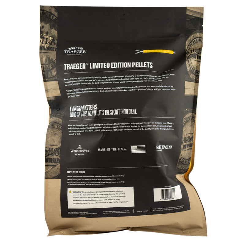 TRAEGER X WHISTLEPIG WHISKEY BARREL PELLETS ingredients in Calgary at Barbecues Galore