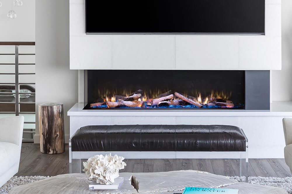 Valor Fireplaces > Electric Fireplaces > Linear Birch Logs Valor LEX3-S 60" Electric Fireplace with Remote and Glass Media