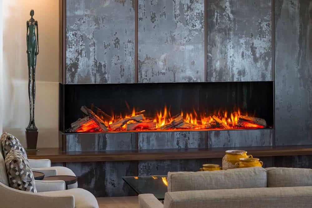 Valor Fireplaces > Electric Fireplaces > Linear Driftwood Logs Valor LEX4-S 72" Electric Fireplace with Remote and Glass Media