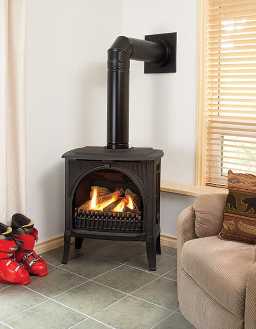 Valor Fireplaces > Gas Fireplaces > Direct Vent > Freestanding Black / Arched Valor Madrona Traditional Freestanding Gas Fireplace