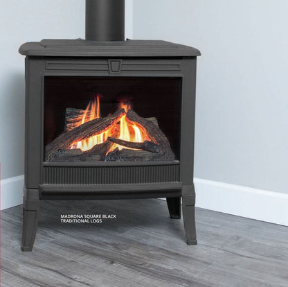 Valor Fireplaces > Gas Fireplaces > Direct Vent > Freestanding Black / Square Valor Madrona Traditional Freestanding Gas Fireplace